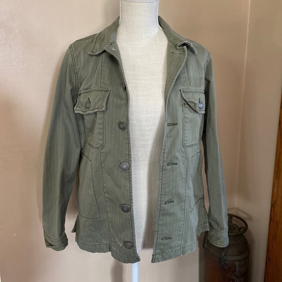 American Eagle Distressed Jacket Olive Gr Size Sm - Picture 1 of 10